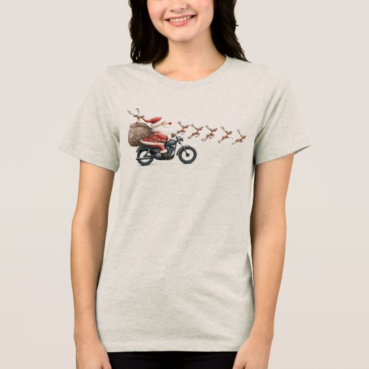 サンタのバイクと空飛ぶトナカイ クリスマス トライブレンドTシャツ (正面)