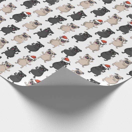 サンタのパグの子犬の休日のクリスマスの応援犬 ラッピングペーパー (角)