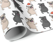 サンタのパグの子犬の休日のクリスマスの応援犬 ラッピングペーパー (ロールコーナー)