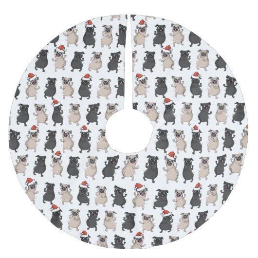 サンタのパグの子犬の休日の犬のカスタムのクリスマス ブラッシュドポリエステルツリースカート (正面)