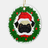 サンタのパグ セラミックオーナメント (左)