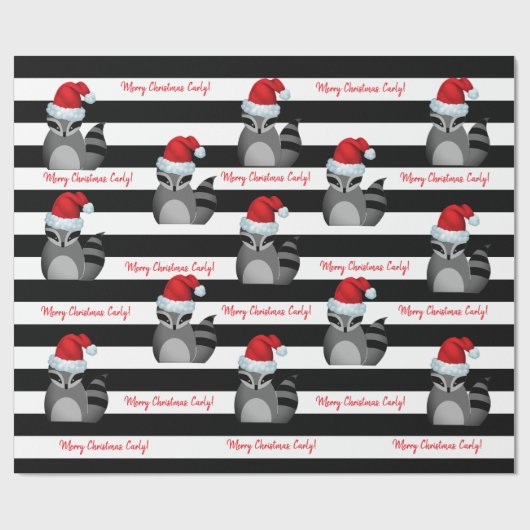 サンタのパーソナライズなアライグマのストライプのな包装紙 ラッピングペーパー (フラット)