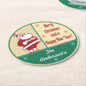 サンタのパーソナライズなレトロのクリスマス ラウンドペーパーコースター (アングル)