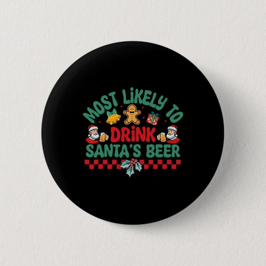 サンタのビールを飲みそうなクリスマスパジャマ 缶バッジ (正面)
