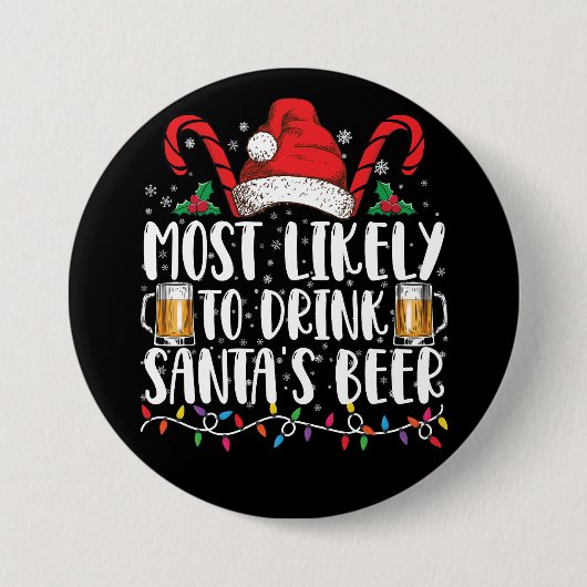 サンタのビールを飲む可能性大 クリスマスの飲み物 缶バッジ (正面)