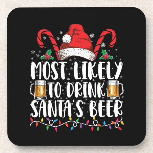 サンタのビールを飲む可能性大 クリスマス ドリンク コースター (正面)