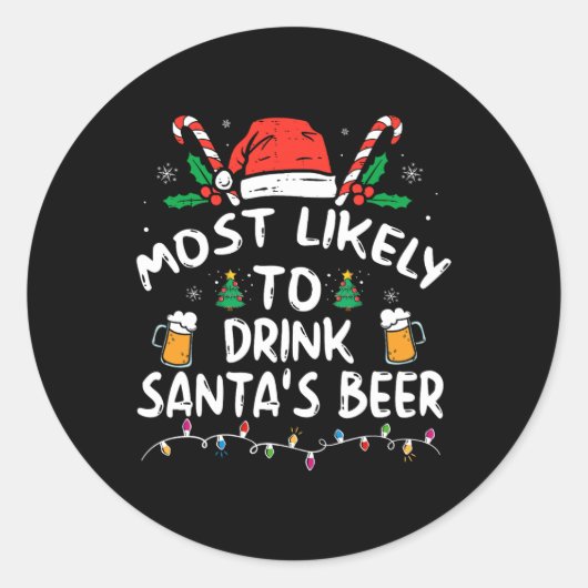 サンタのビールクリスマスを飲む可能性が高い ラウンドシール (正面)