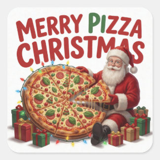 サンタのピザ クリスマス ホリデーディナー パーティー スクエアシール
