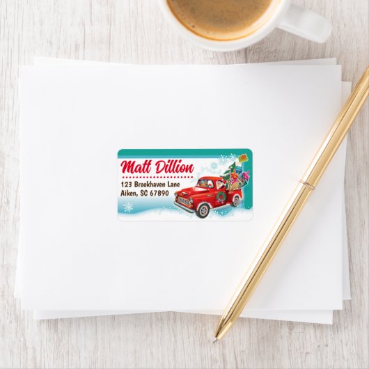 サンタのピックアップトラッククリスマスカード住所 シール (インサイチュ)