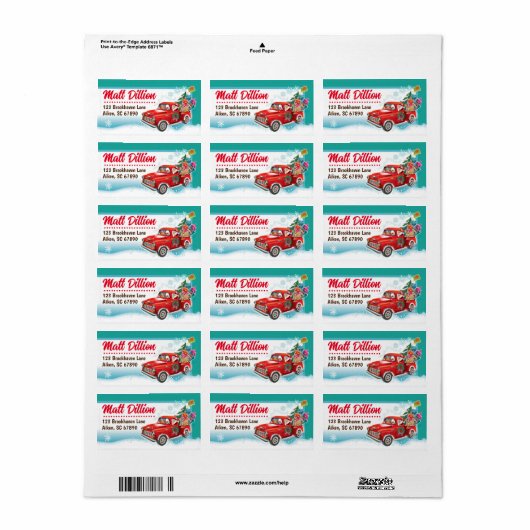 サンタのピックアップトラッククリスマスカード住所 シール (フルシート)