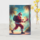 サンタのピックボールおもしろい – トロピカルクリスマスカード カード (黄色い花)