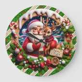 サンタのフェスティバルに乗る» – クリスマスウォールを楽しむ ラージ壁時計 (正面)