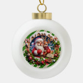 サンタのフェスティバル乗り» – 楽しいクリスマス セラミックボールオーナメント (正面)