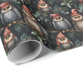 サンタのフクロウのクリスマス包装紙 ラッピングペーパー