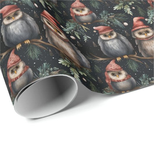 サンタのフクロウのクリスマス包装紙 ラッピングペーパー (ロールコーナー)