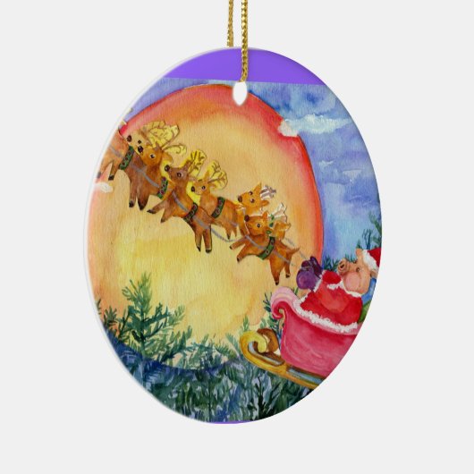 サンタのブタ及びトナカイのオーナメント セラミックオーナメント (右)