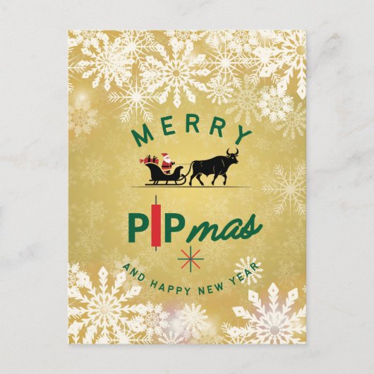 サンタのブル引っ張るそり – Forex Pipmas ギフト シーズンポストカード (正面)