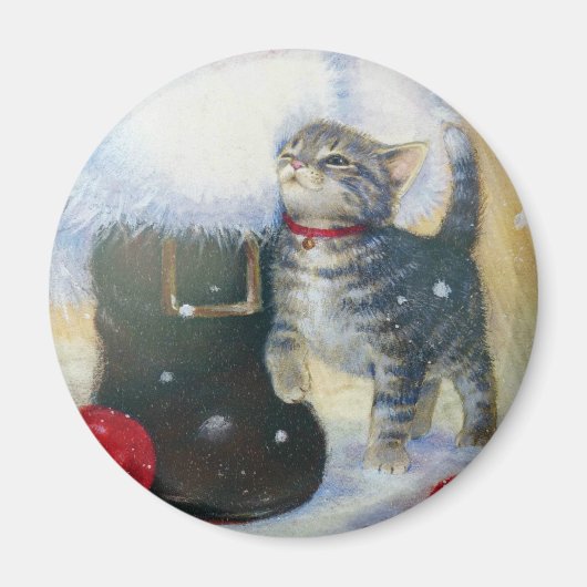 サンタのブーツで子猫 マグネット (正面)