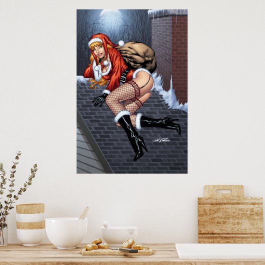 サンタのプレゼントを届ける屋上のクロースさん ポスター (キッチン)