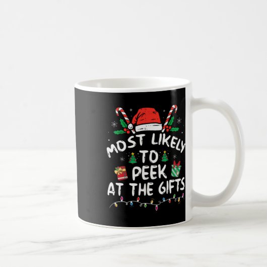 サンタのプレゼントを覗き見しそうなクリスマス コーヒーマグカップ (右)