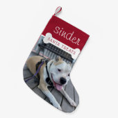 サンタのプレゼント 犬の楽しい写真 スモールクリスマスストッキング (正面 (吊り時))