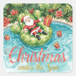 サンタのプールパーティーをテーマにしたアリゾナのクリスマス スクエアシール