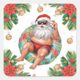サンタのプールパーティーをテーマにしたアリゾナのクリスマス スクエアシール