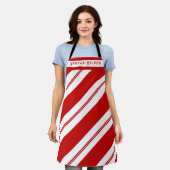 サンタのヘルパー赤い白いクリスマスストライプクリスマス エプロン (着用した状態)