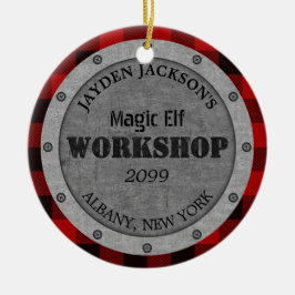 サンタのヘルパー・ワークショップがマンケイブを流す セラミックオーナメント