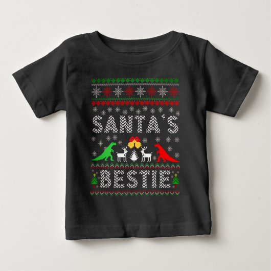 サンタのベスティーディーノウィンタークリスマス醜いセーター ベビーTシャツ (正面)