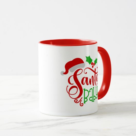 サンタのベビーのクリスマスの単語の芸術のマグ マグカップ (正面右)