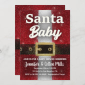 サンタのベビー-ベビーシャワーのグリッターの魅力の招待状 招待状 (正面/裏面)