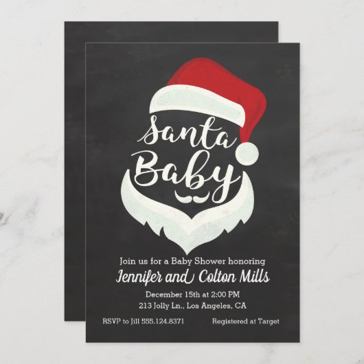 サンタのベビー-ベビーシャワーの黒板の招待状 招待状 (正面/裏面)