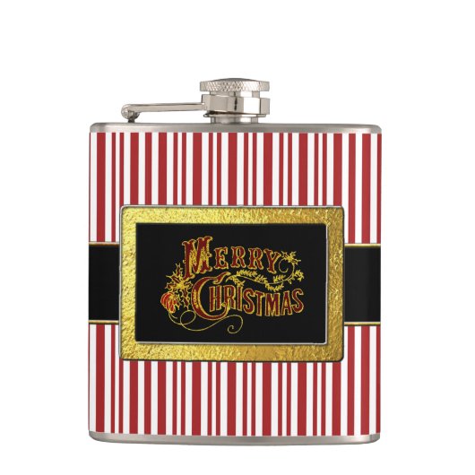 サンタのベルトのメリークリスマスのキャンディ・ケーン フラスク (正面)