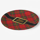 サンタのベルトのメリークリスマスのタータンチェック格子縞 ペーパープレート (アングル)