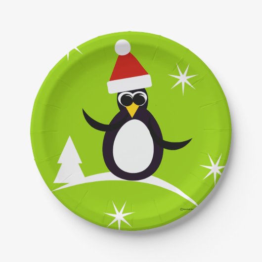 サンタのペンギンのクリスマスの紙のパーティーのプレート ペーパープレート (正面)