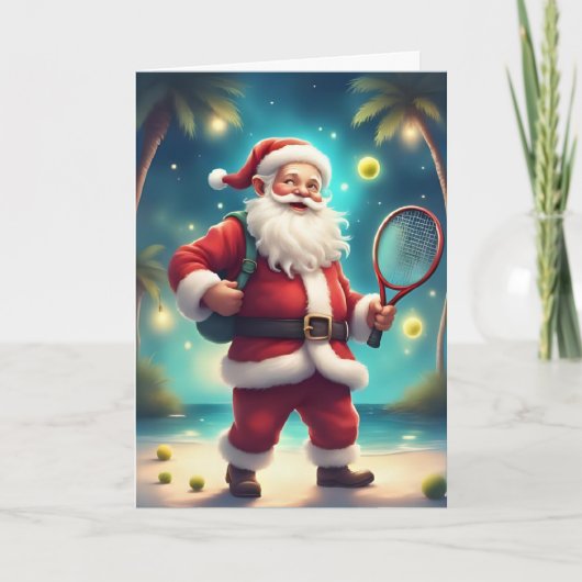 サンタのホリデーマッチ – テニスクリスマスカード カード (正面)