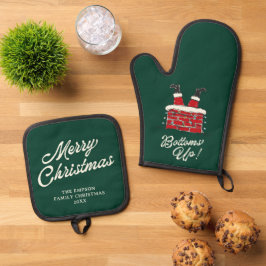 サンタのボトムアップ おもしろ クリスマス キッチンギフト 鍋つかみ&鍋敷きセット