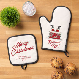 サンタのボトムアップ おもしろ クリスマス キッチンギフト 鍋つかみ&鍋敷きセット