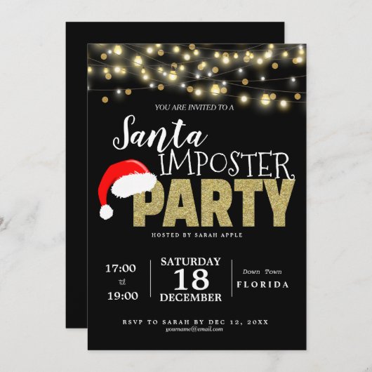 サンタのポスターのクリスマスオフィスファンシードレス 招待状 (正面/裏面)
