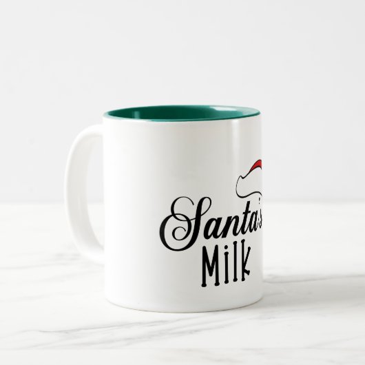 サンタのミルクのお気に入りのクリスマスおもしろいマグカップデザイン ツートーンマグカップ (正面左)