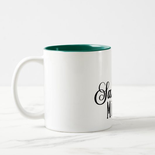 サンタのミルクのお気に入りのクリスマスおもしろいマグカップデザイン ツートーンマグカップ (左)