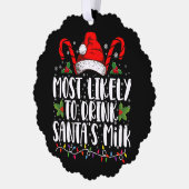 サンタのミルク・クリスマスを飲む可能性が最も高おもしろいい オーナメントカード (左)