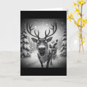 サンタのメリークリスマスと一緒にいる面白いトナカイの自撮り H カード (黄色い花)