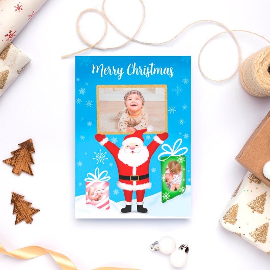 サンタのメリークリスマス祝祭 3枚の写真 シーズンカード