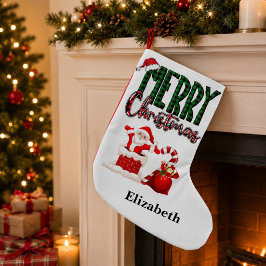 サンタのメリークリスマス 名前入り スモールクリスマスストッキング