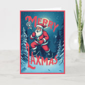 サンタのメリー・ラックスマス・ラクロスクリスマス 写真 カード (正面)