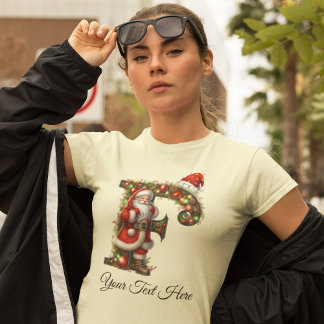 サンタのモノグラム入りクリスマスパーソナルギフト Tシャツ
