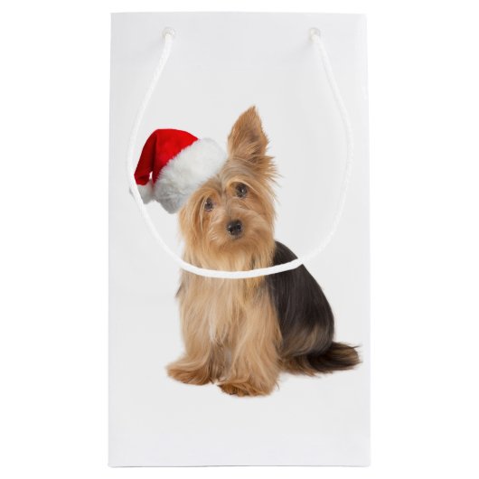 サンタのヨークシャーテリアのギフトバッグ スモールペーパーバッグ (裏面)