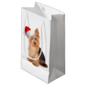 サンタのヨークシャーテリアのギフトバッグ スモールペーパーバッグ (正面アングル)